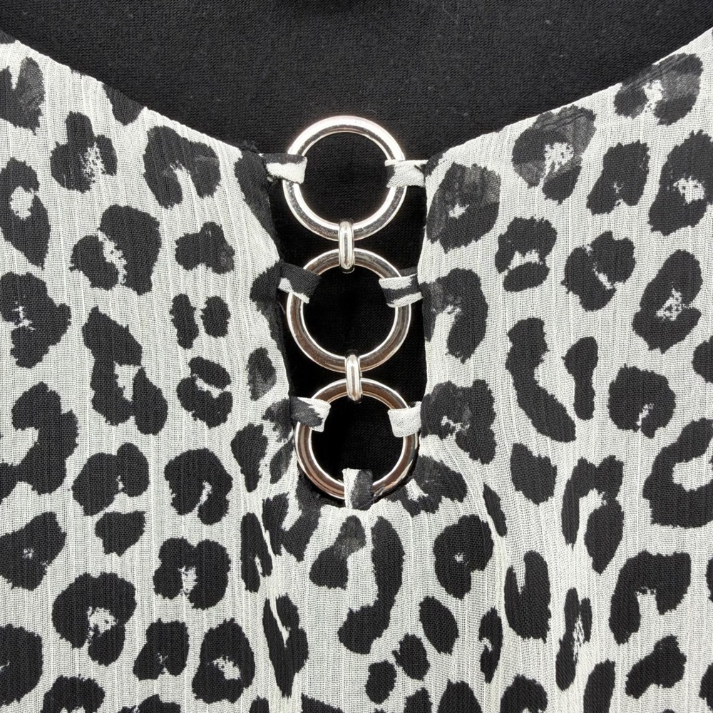 APT 9 Leopard Layered Blouse Poncho Sheer Overlay Asymmetrical XL Y2k Mob Wife - Picture 3 of 8